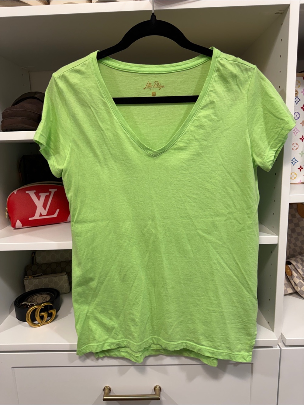 Lilly Pulitzer Neon Lime Green V-Neck Short Sleeve Tee Meredith